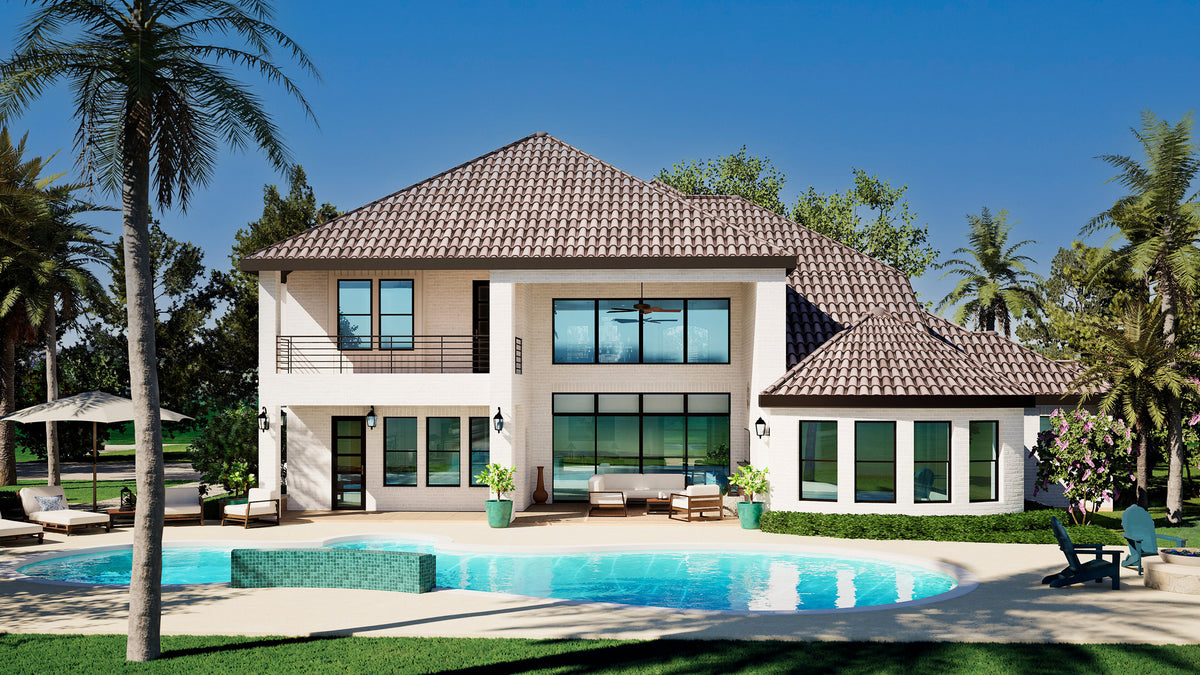 F8436-A Transitional House, 4 Bedrooms, 4.5 Bathrooms | Verano House Plan Exterior-4