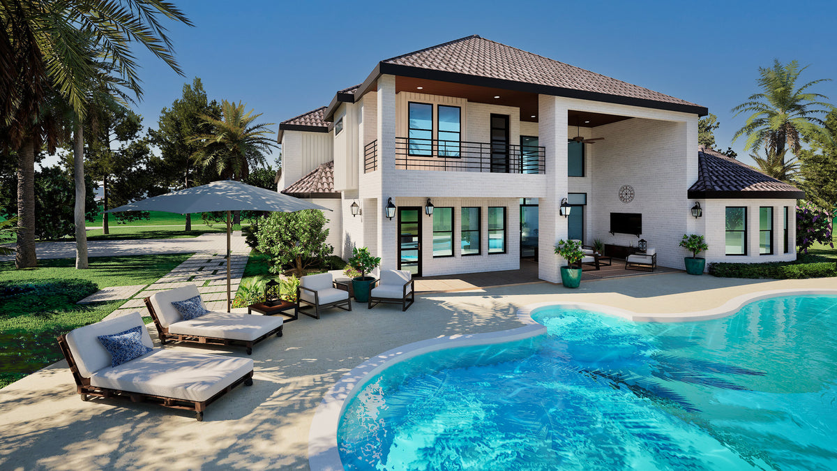 F8436-A Transitional House, 4 Bedrooms, 4.5 Bathrooms | Verano House Plan Exterior-5