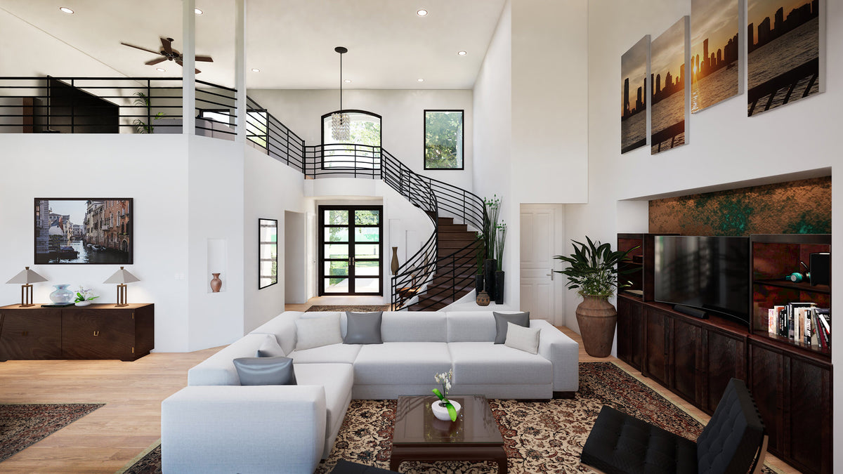 F8436-A Transitional House, 4 Bedrooms, 4.5 Bathrooms | Verano House Plan Family Room