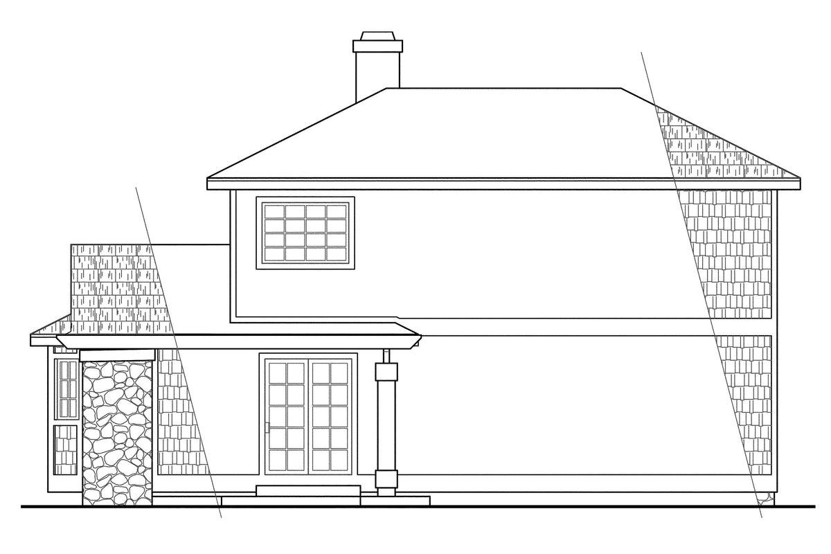 AM8268-A Cape Pod House, 2 Bedrooms, 2 Bathrooms | Lakeview House Plan Rear Elevation