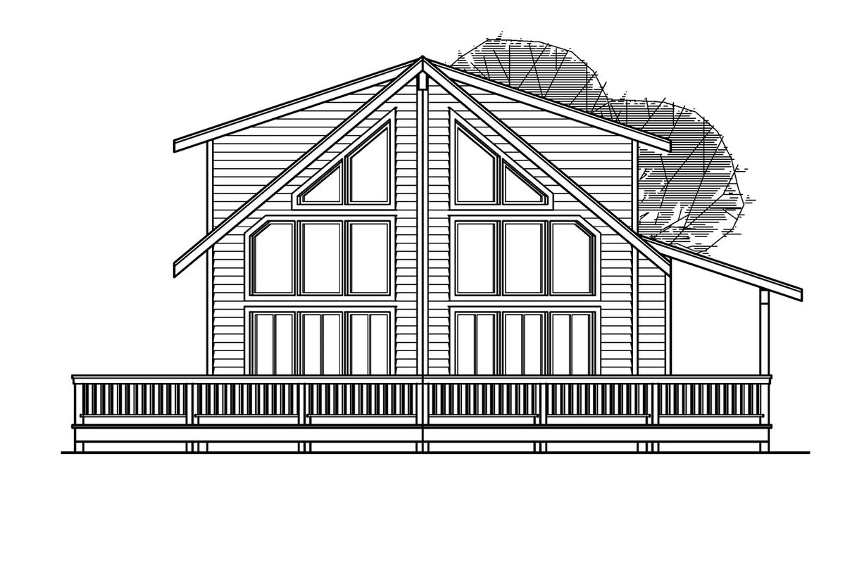 AM7667-A A-Frame House Rear Elevation, 3 Bedrooms, 2 Bathrooms | Gerard House Plan
