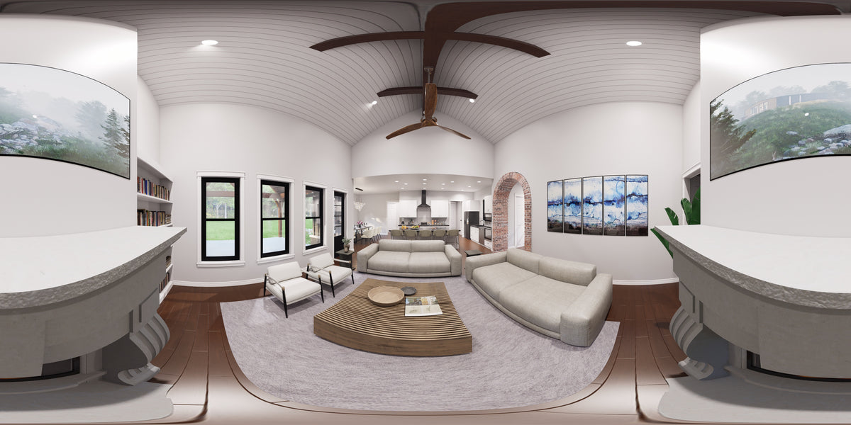 L7873-A Farmhouse House Family Room Panorama, 3 Bedrooms, 2.5 Bathrooms | Weatherford Farmhouse 