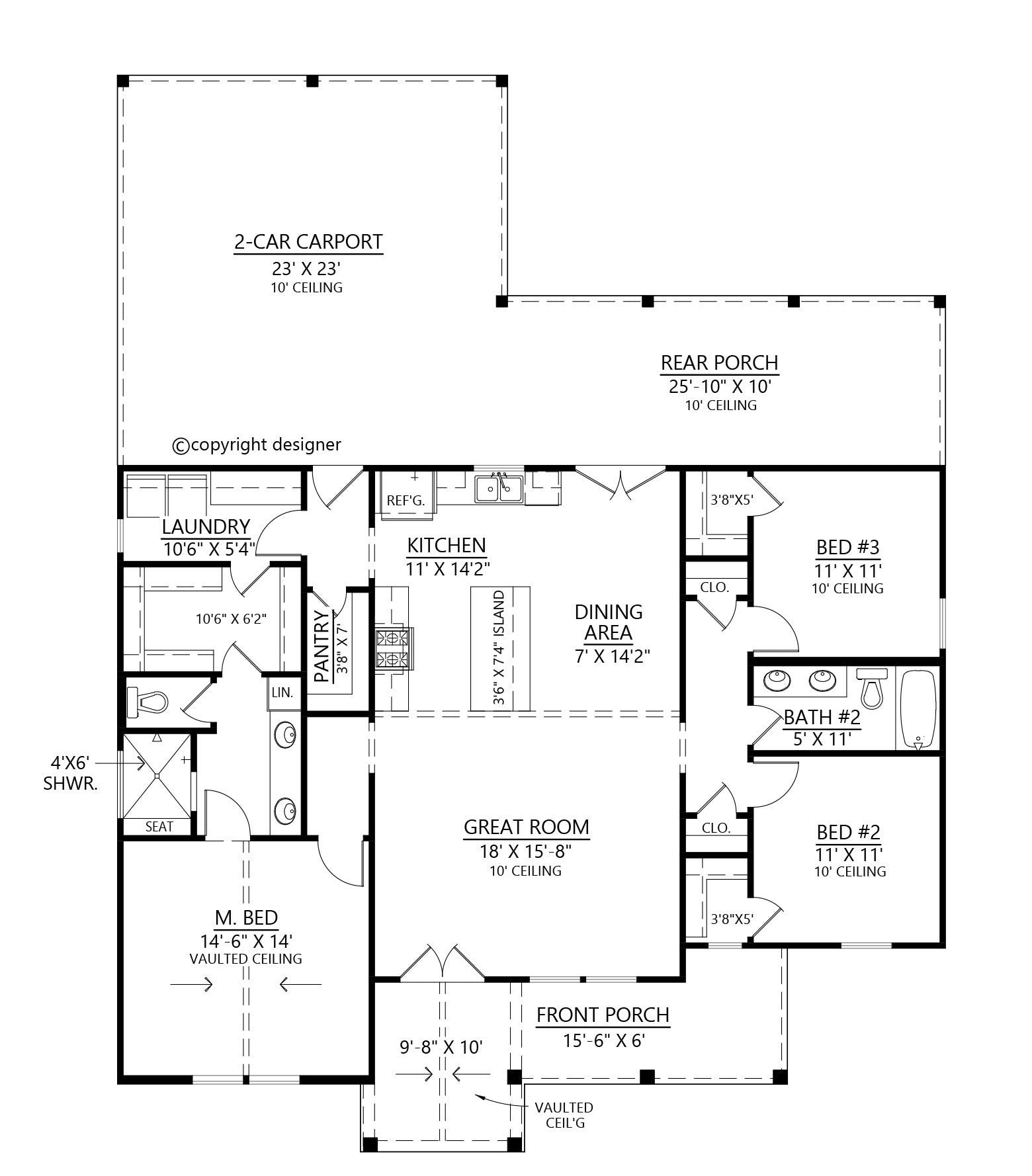 C6412-A Modern Farmhouse, 3 Bed, 2 Bath | Windy Pines House Plan Exterior-1