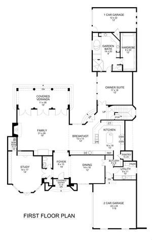 F7974-A Tudor House First Floor Plan, 3 Bedrooms, 3.5 Bathrooms | Woodward Bluffs