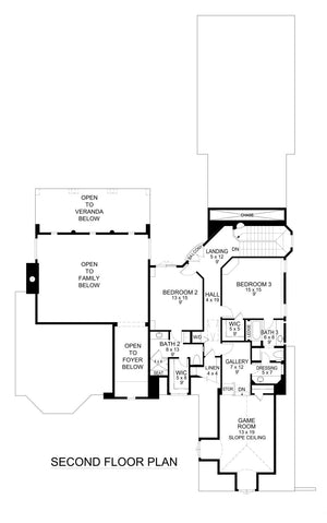 F7974-A Tudor House Second Floor Plan, 3 Bedrooms, 3.5 Bathrooms | Woodward Bluffs 
