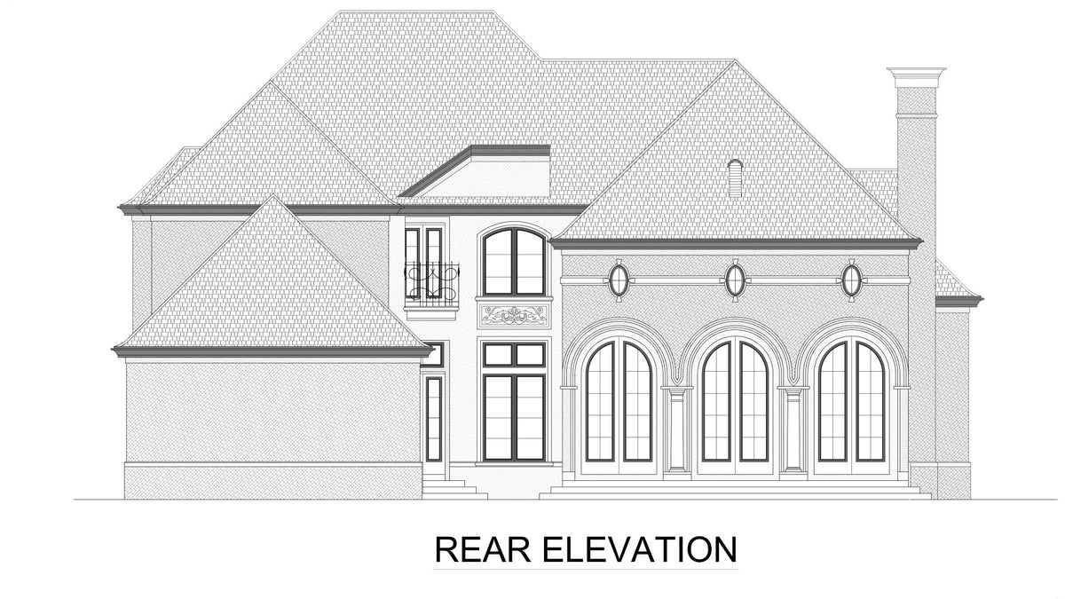 F7974-A Tudor House, 3 Bedrooms, 3.5 Bathrooms | Woodward Bluffs Rear Elevation
