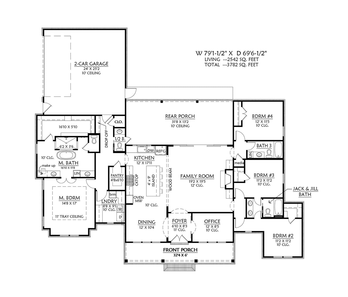 C8373-A Modern Farmhouse Floor Plan, 4 Bedrooms, 3.5 bathrooms | Cypress Ridge House Plan 