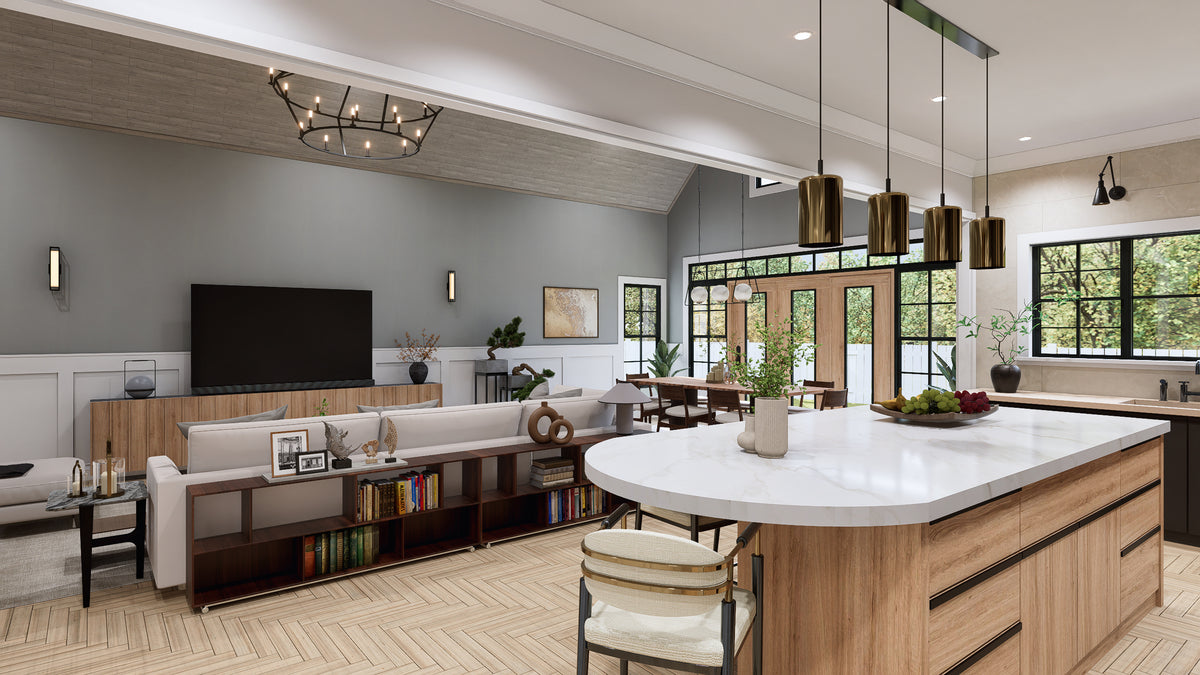 A7683-A Modern Farmhouse Kitchen and Family Room, 3 Bedrooms, 3.5 Bathrooms | Whitemoore A House Plan 