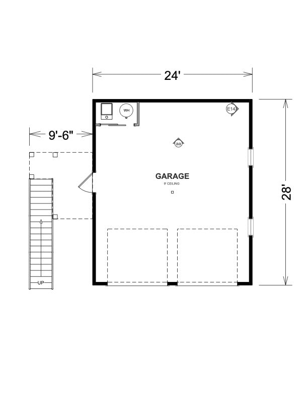 X7318-A The Wilbury 24x28 House Garage Floor Plan