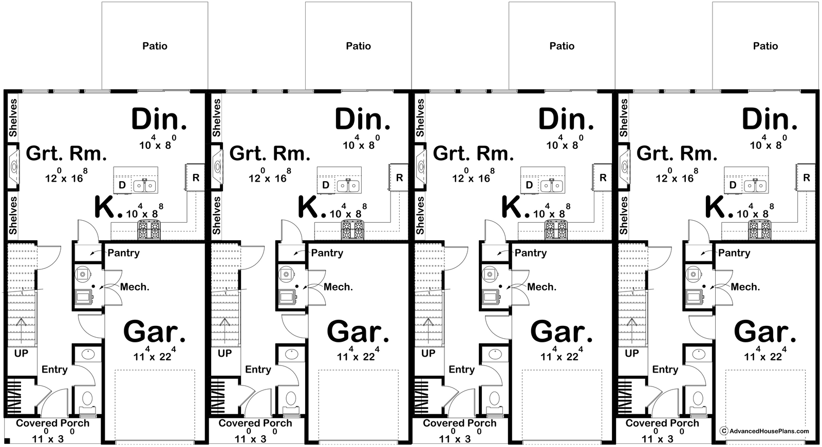 G7877-A Modern Farmhouse Quadplex, 3 Bedrooms, 2.5 Bathrooms per unit | Buttonwood 30629 Exterior