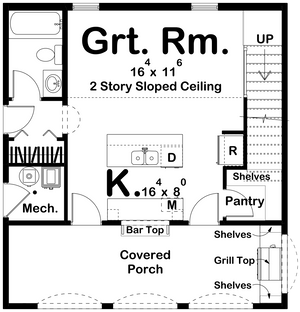 G7893-A Modern Cottage Pool House First Floor Plan, 2 Bathrooms | Calypso Bay 30234 