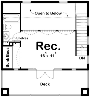 G7893-A Modern Cottage Pool House Second Floor Plan, 2 Bathrooms | Calypso Bay 30234 