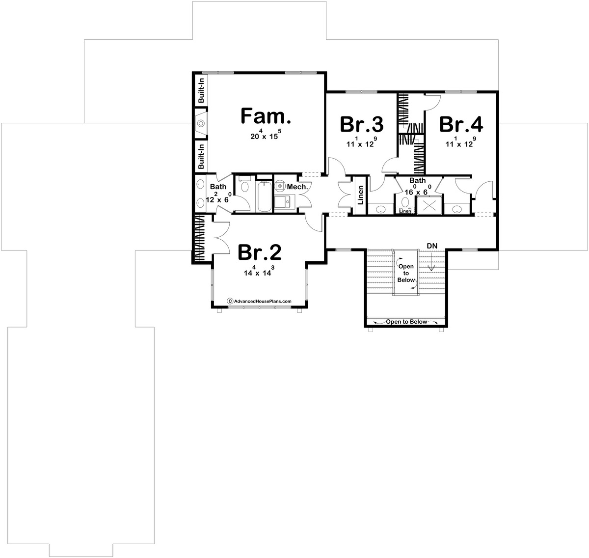 G7997-A Modern French Country House Second Floor Plan, 4 Bedrooms, 4 Bathrooms | Camelback Ranch 30289 
