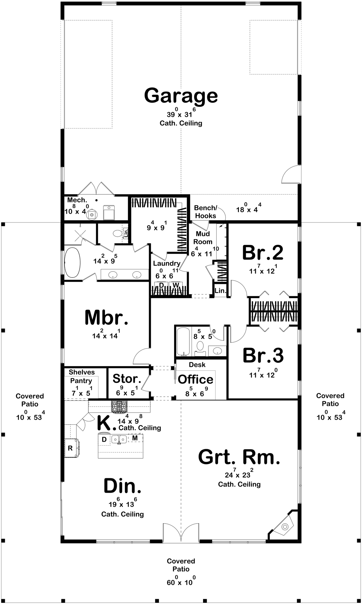 G7880-A Barndominium House First Floor Plan, 3 Bedrooms, 2 Bathrooms | Chimney Rock 30438