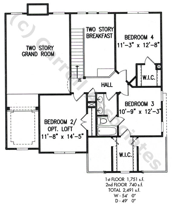 A7162-A  Churchill House second floor plan 4 Bedrooms, 2.5 Baths