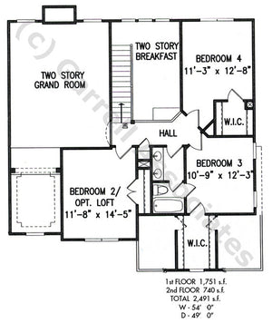 A7162-A  Churchill House second floor plan 4 Bedrooms, 2.5 Baths