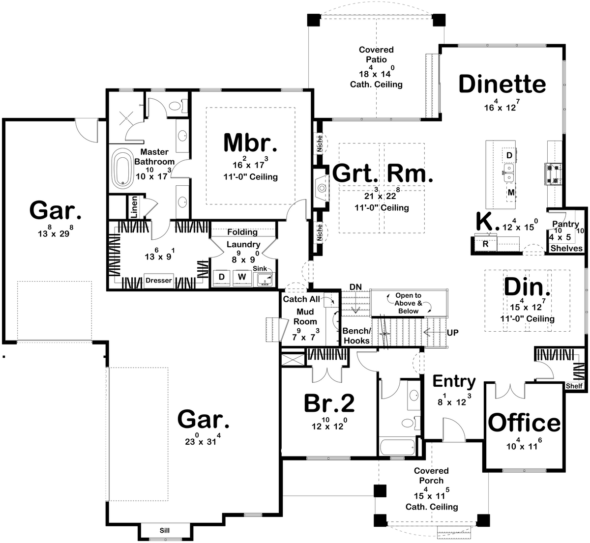 G7959-A Cottage House First Floor Plan, 4 Bedrooms, 3 Bathrooms | Cottage Hill 29408 