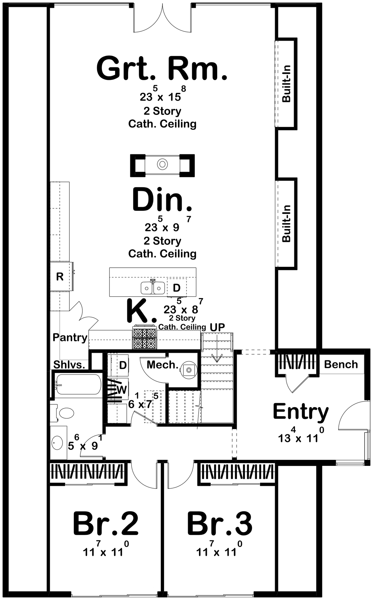 G7961-A Modern A-Frame House First Floor Plan, 3 Bedrooms, 2 Bathrooms | Deadwood 30369 