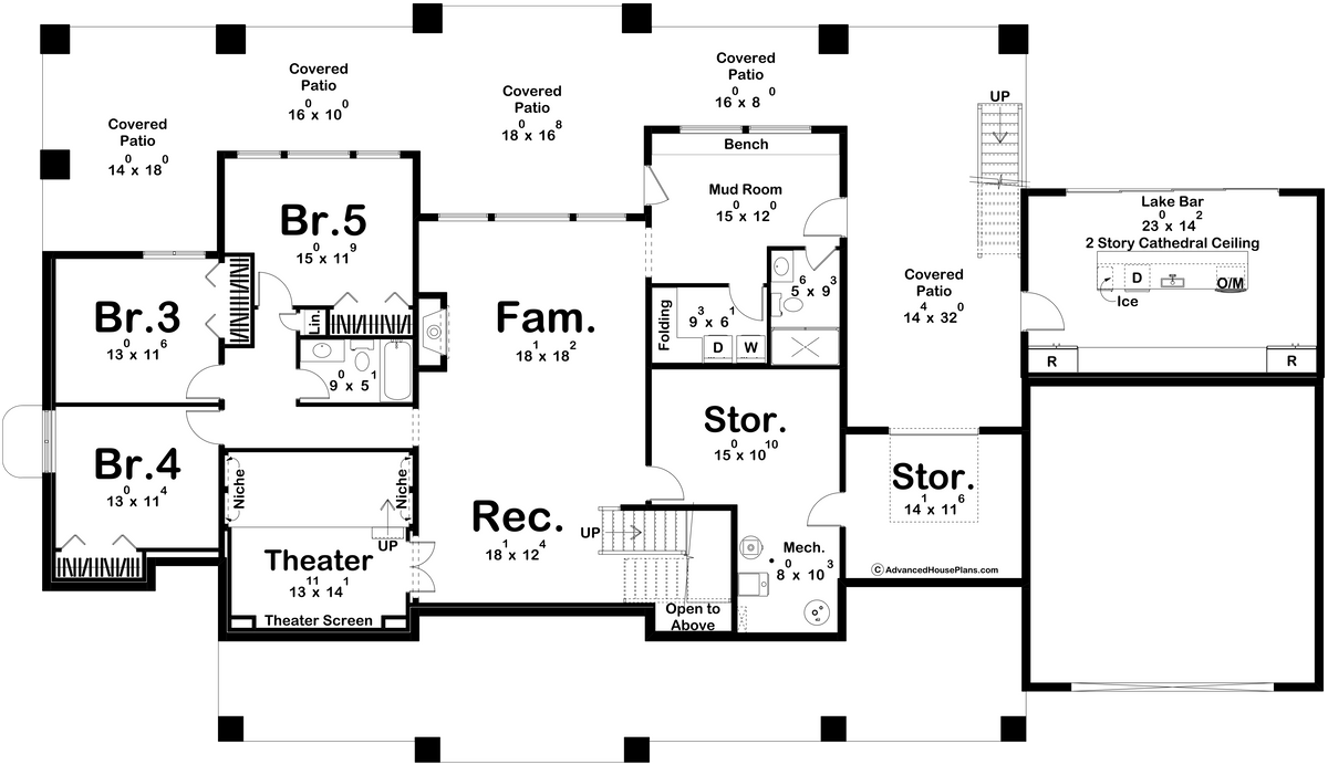 G7875-A Craftsman House Basement Floor Plan, 2 to 5 Bedrooms, 2.5 to 4.5 Bathrooms | Emerald Bay 30345