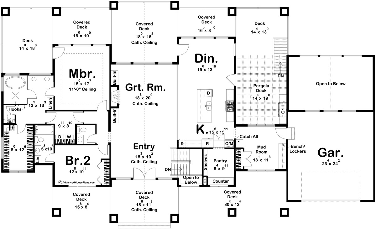 G7875-A Craftsman House, First Floor Plan, 2 to 5 Bedrooms, 2.5 to 4.5 Bathrooms | Emerald Bay 30345