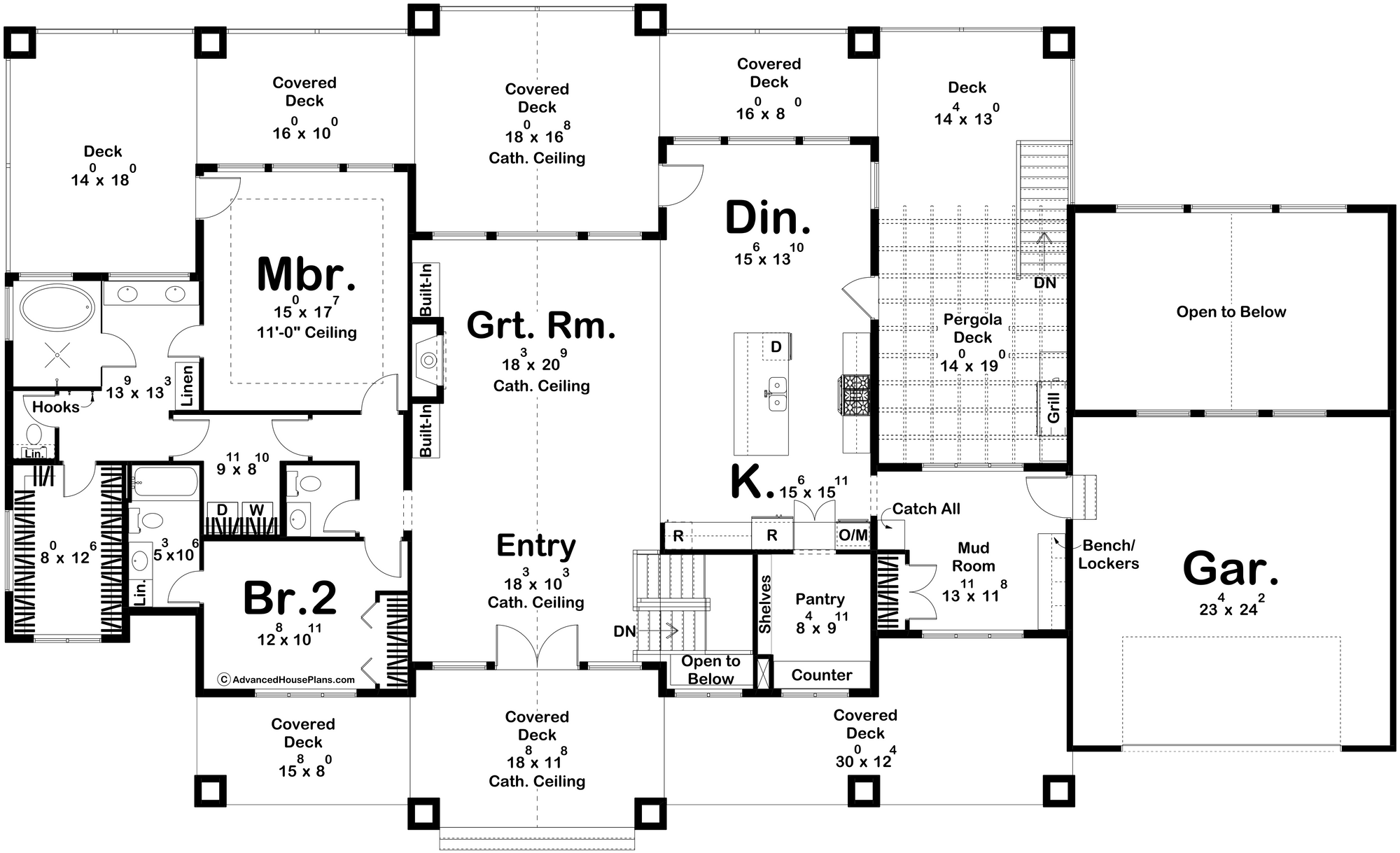 G7875-A Craftsman House, First Floor Plan, 2 to 5 Bedrooms, 2.5 to 4.5 Bathrooms | Emerald Bay 30345