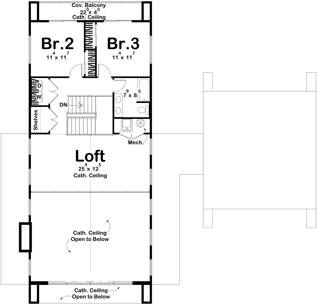 G7889-A Scandinavian Barndominium House Second Floor Plan, 3 Bedrooms, 2.5 Bathrooms | Hazelwood 30589 