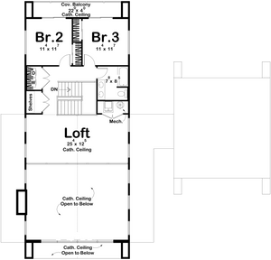 G7889-A Scandinavian Barndominium House Second Floor Plan, 3 Bedrooms, 2.5 Bathrooms | Hazelwood 30589 