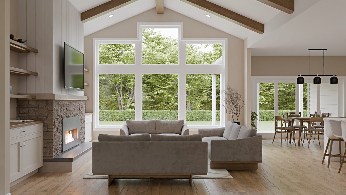 AJ7704-A Modern Farmhouse Great Room, 3 Bedrooms, 2 Bathrooms | Plan 1051 