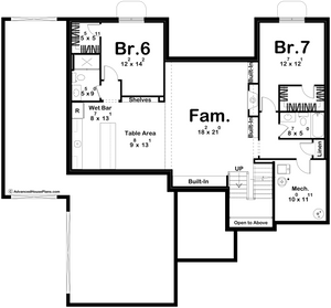 G8223-A Modern Cottage House Finished Basement Floor Plan, 5 to 7 Bedrooms, 3.5 to 5.5 Bathrooms | Marshall Way House Plan 