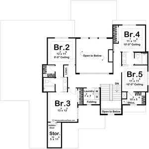 G8223-A Modern Cottage House Second Floor Plan, 5 to 7 Bedrooms, 3.5 to 5.5 Bathrooms | Marshall Way House Plan 