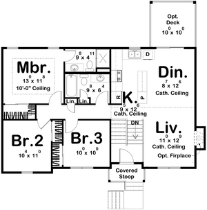 G7731-A Traditional House First Floor Plan, 3 Bedrooms, 2 Bathrooms | Mayberry 