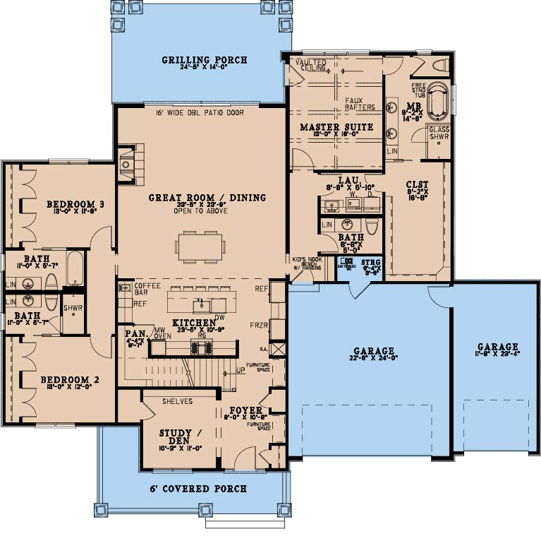 AE8399-A Cottage House First Floor Plan, 4 Bedrooms, 4.5 Bathrooms | Addison Place House Plan 