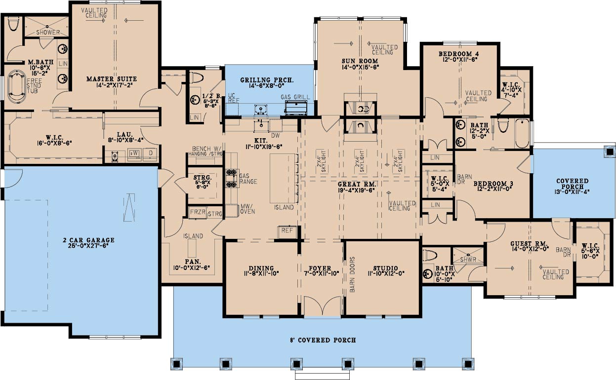 AE8404-A Farmhouse House First Floor Plan, 4 Bedrooms, 3.5 Bathrooms | Hanover Farms House Plan 