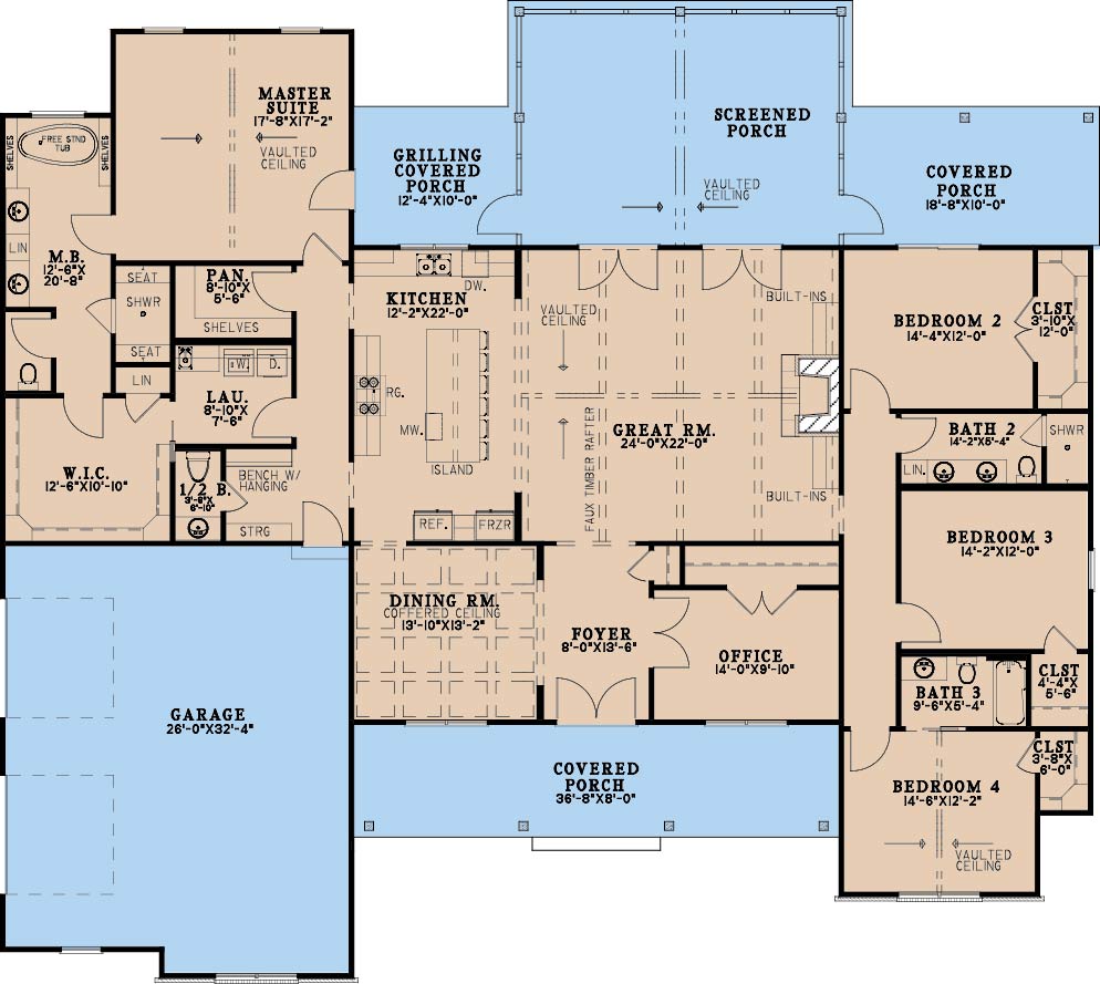 AE8401-A Farmhouse House Floor Plan, 4 Bedrooms, 3.5 Bathrooms | Rowan Place House Plan 