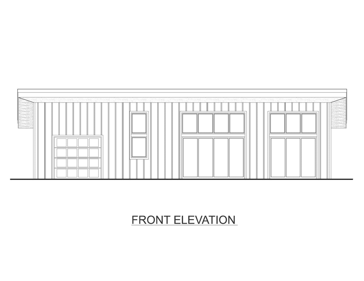 AJ7705-A Contemporary House Front Elevation, 1 Bedroom, 1.5 Bathroom | Plan 1052 