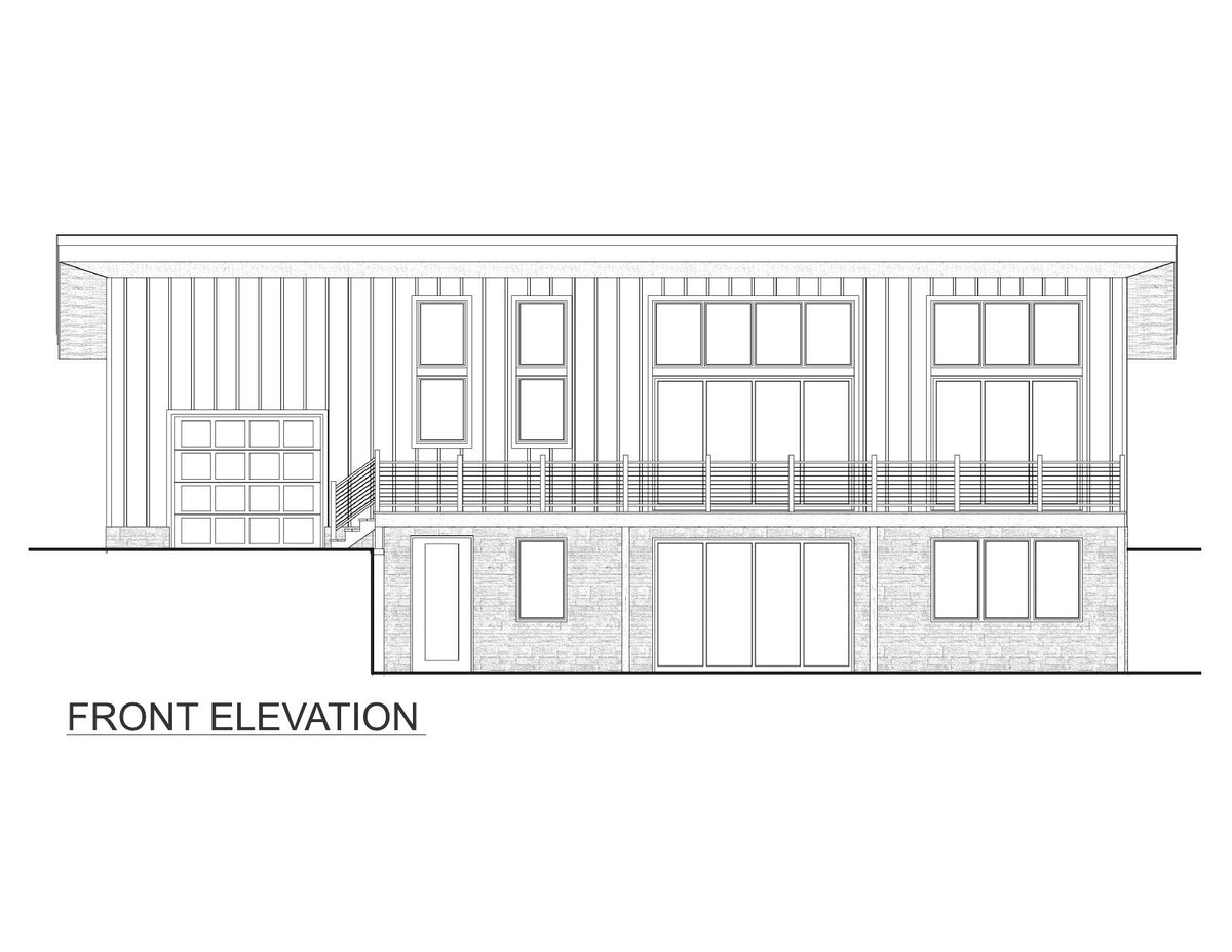 AJ7706-A Modern Ranch House Front Elevation, 3 Bedrooms, 2.5 Bathrooms | Plan 1053 