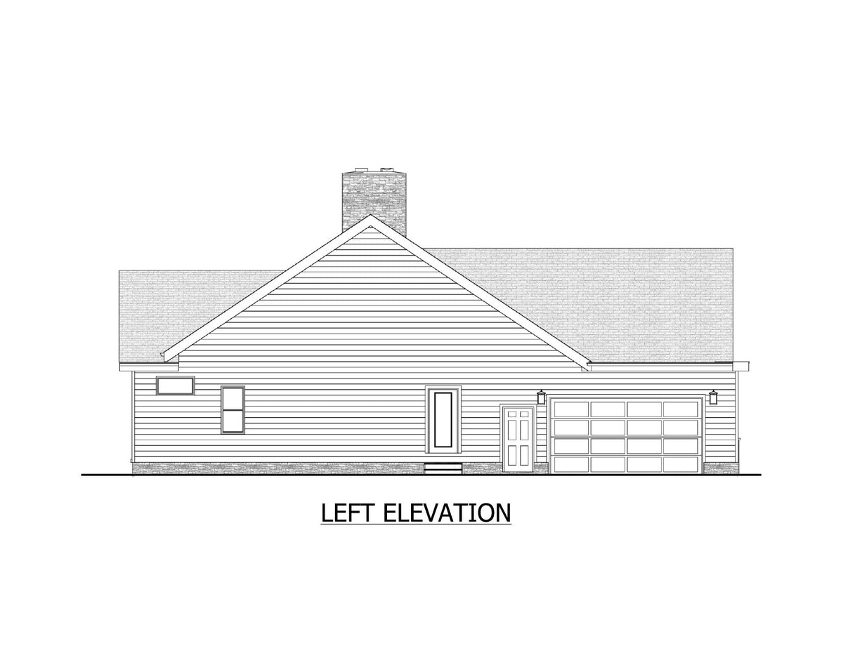 AJ7715-A Mountain Ranch House Left Elevation, 3 Bedrooms, 2.5 Bathrooms | Plan 1060 