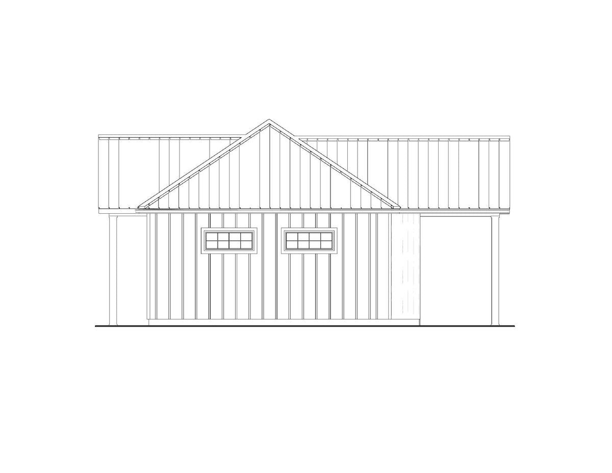 AJ7708-A Modern Barndominium Accessory House Right Elevation, 758 Square Feet | Plan 1057