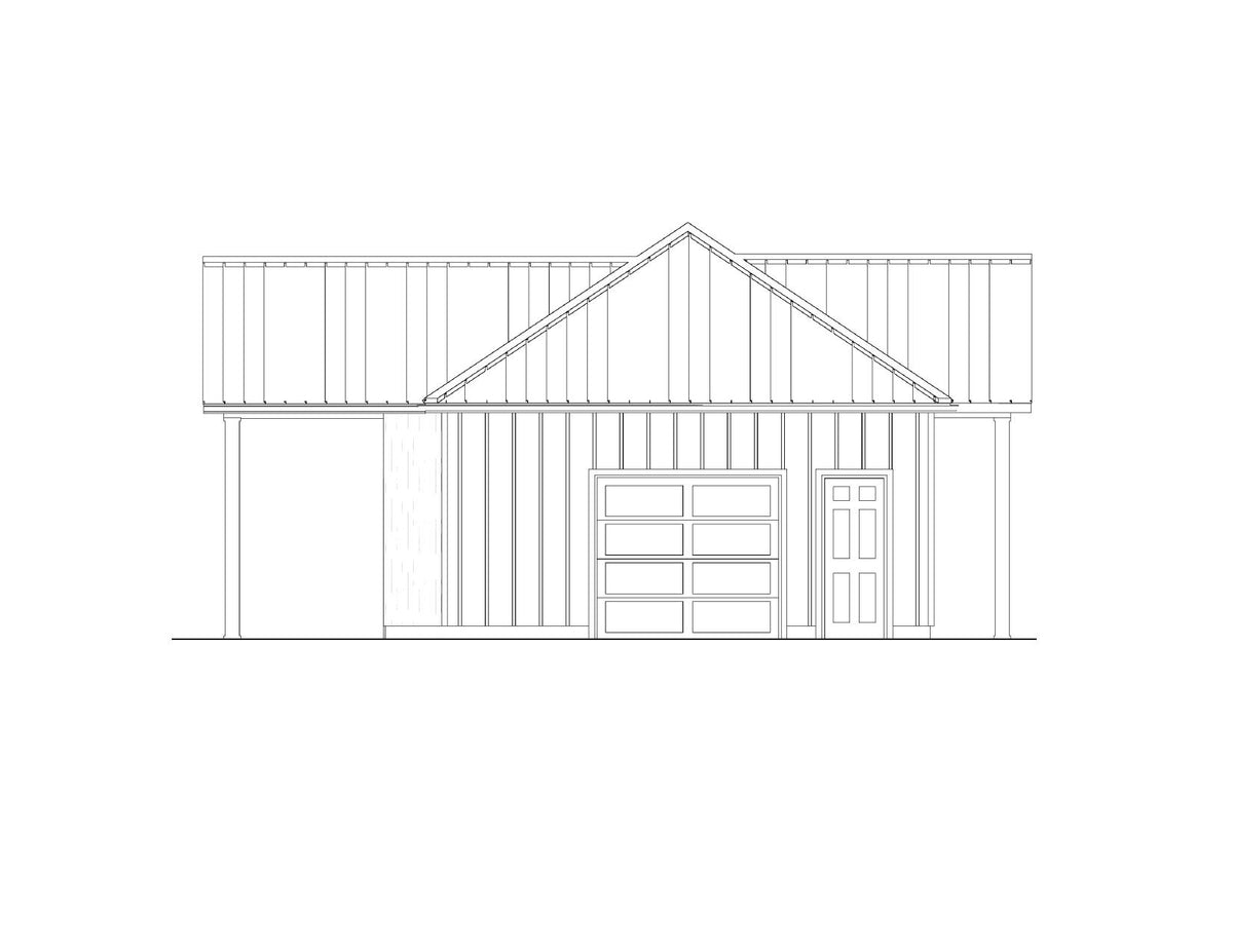 AJ7708-A Modern Barndominium Accessory House Left Elevation, 758 Square Feet | Plan 1057