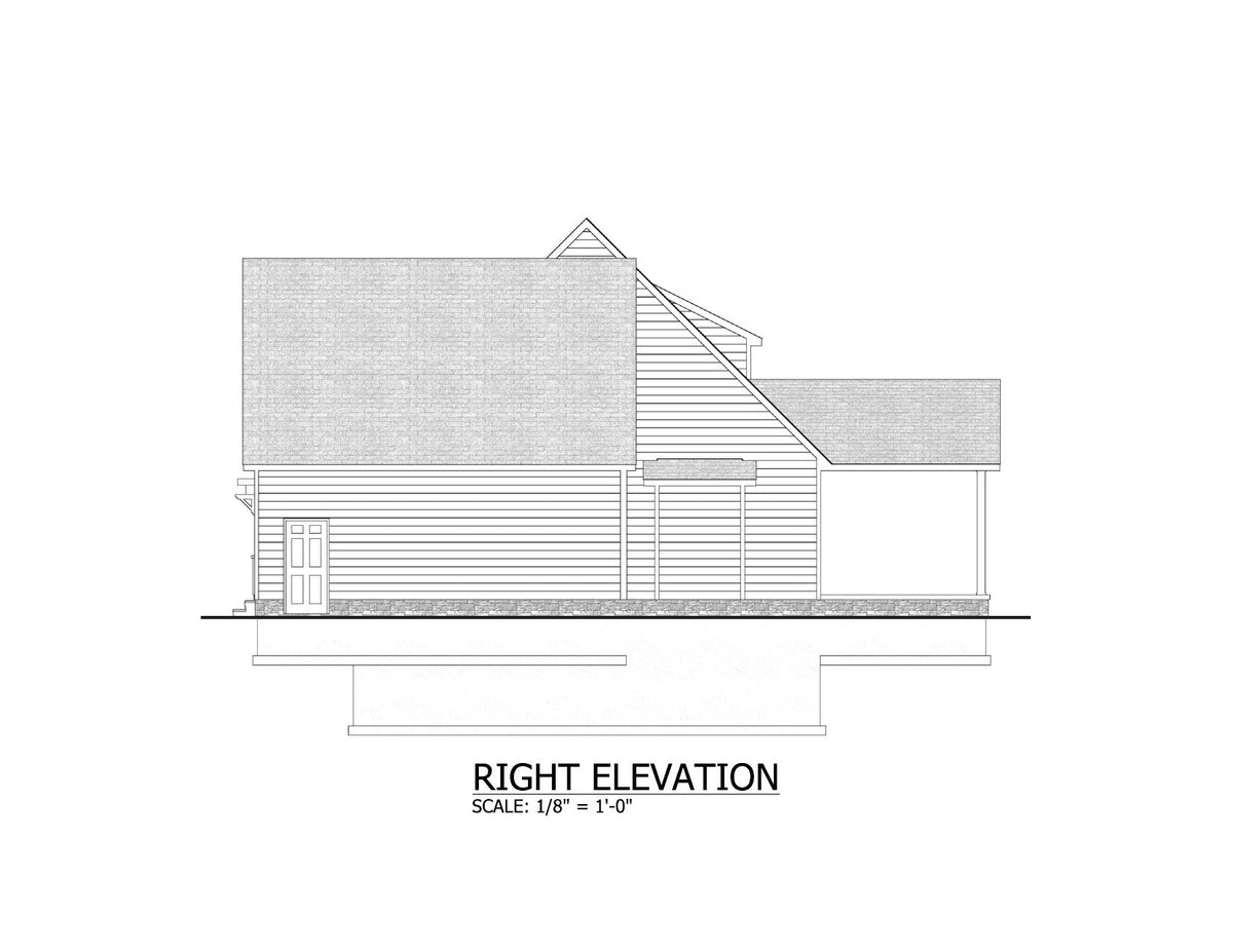 AJ7710-A Modern Farmhouse Right Elevation, 3 Bedrooms, 2.5 Bathrooms | Plan 1059