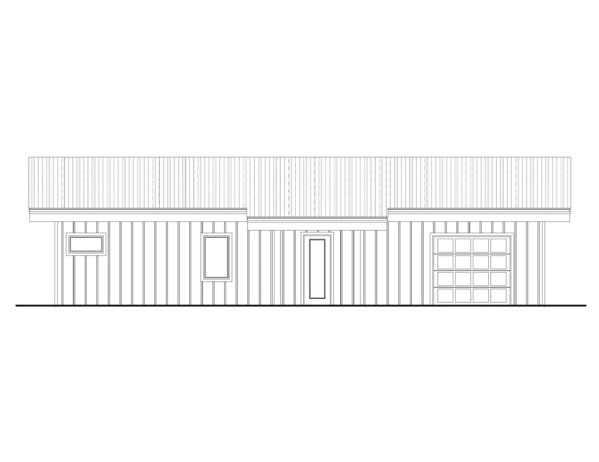 AJ7705-A Contemporary House Rear Elevation, 1 Bedroom, 1.5 Bathroom | Plan 1052 