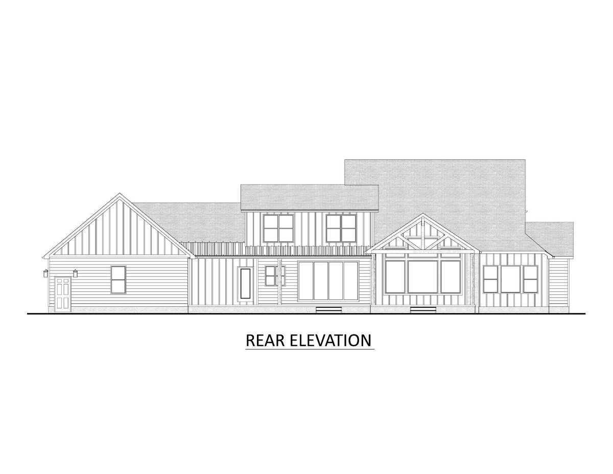 AJ7722-A Modern Farmhouse Rear Elevation, 4 Bedrooms, 4 Bathrooms | Plan 1062 