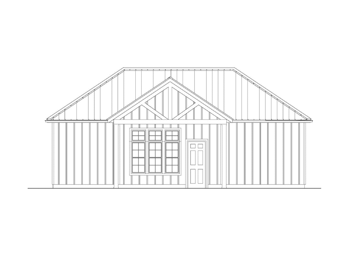 AJ7708-A Modern Barndominium Accessory House Rear Elevation, 758 Square Feet | Plan 1057