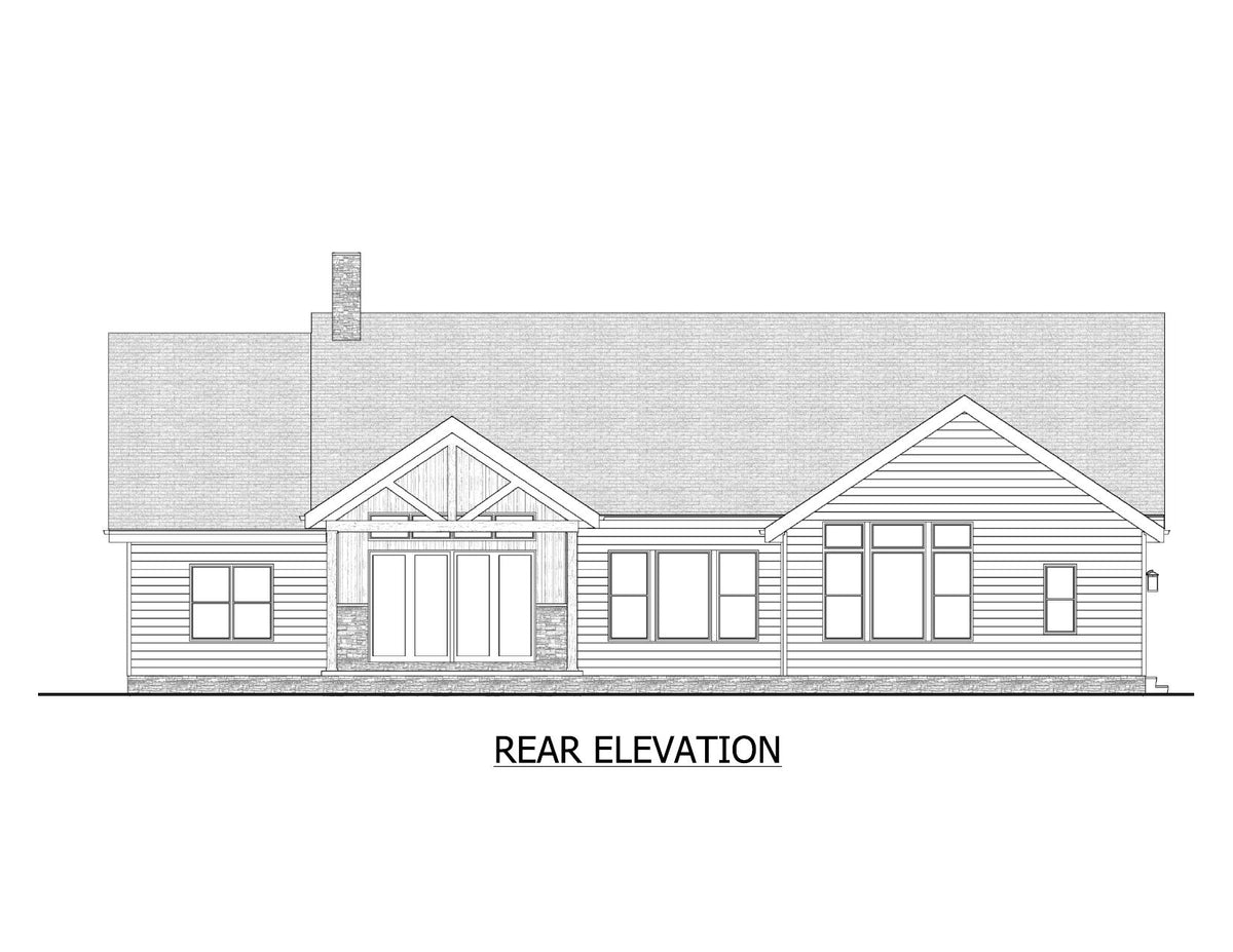 AJ7715-A Mountain Ranch House Rear Elevation, 3 Bedrooms, 2.5 Bathrooms | Plan 1060 