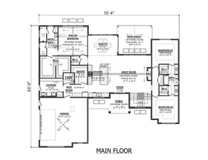 AJ7715-A Mountain Ranch House First Floor Plan, 3 Bedrooms, 2.5 Bathrooms | Plan 1060 