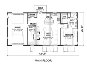 AJ7705-A Contemporary House First Floor Plan, 1 Bedroom, 1.5 Bathroom | Plan 1052 