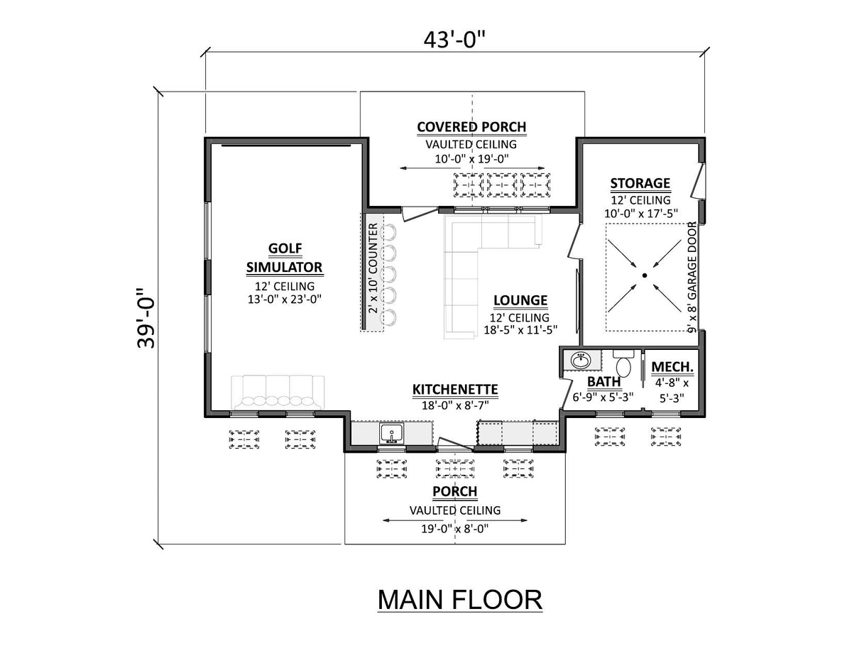 AJ7708-A Modern Barndominium Accessory House Main Floor, 758 Square Feet | Plan 1057