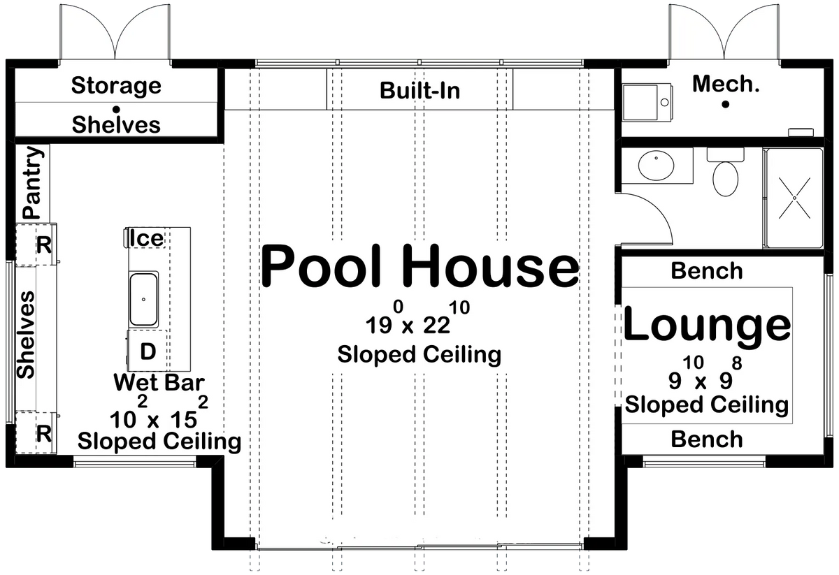 Pikewood Pool House Plan - Archival Designs House Plans, floor plan