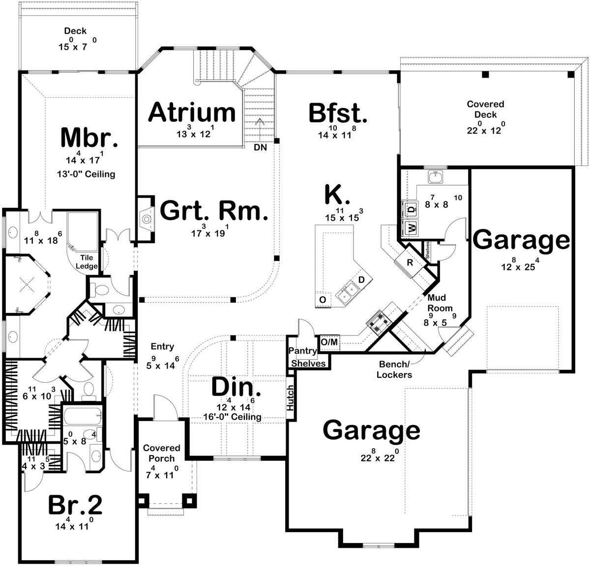 G7643-A Contemporary House First Floor Plan, 2 Bedrooms, 2.5 Bathrooms | Sierra Vista House Plan 