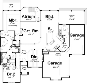 G7643-A Contemporary House First Floor Plan, 2 Bedrooms, 2.5 Bathrooms | Sierra Vista House Plan 